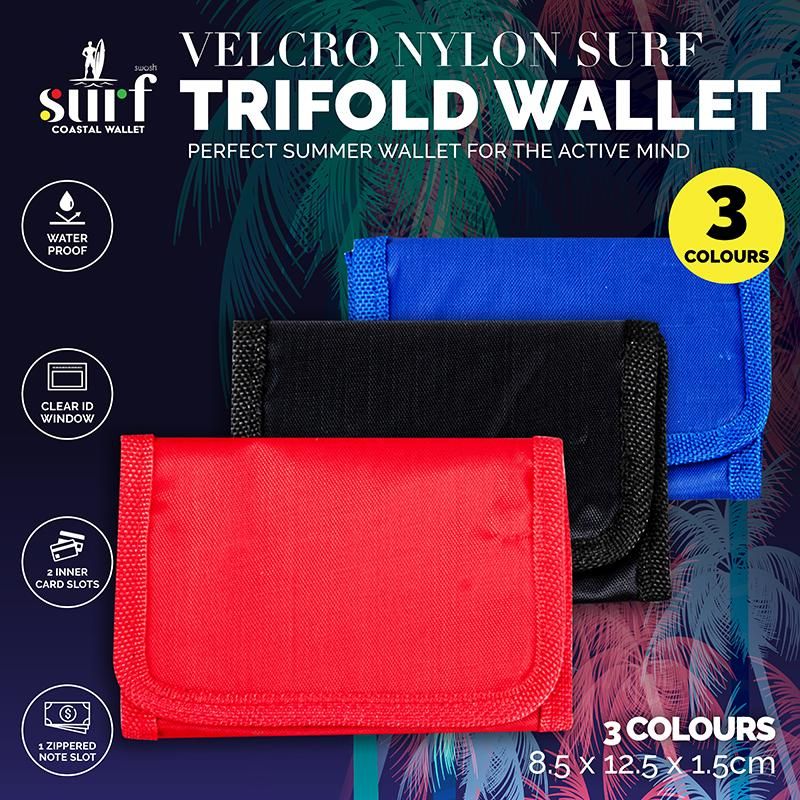 Velcro Nylon Surf Trifold Wallet - 8.5cm x 12.5cm x 1.5cm