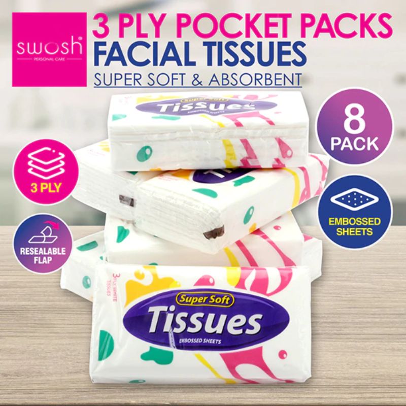 8 Pack 3 Ply Pocket Tissue