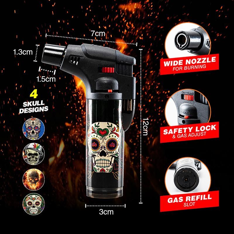 Skull Design Refillable Blow Torch Gas Lighter - 7cm x 12cm