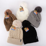 Load image into Gallery viewer, Womens Heat Control Thermal Lined Pom Pom Cable Knit Beanie - One Size Fits Most
