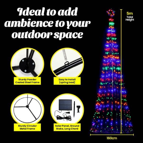 Multicolour LED Solar Christmas Tree - 5m