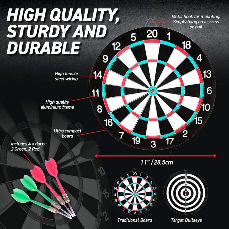 Double Sided Dart & Target Game Board - 28.5cm