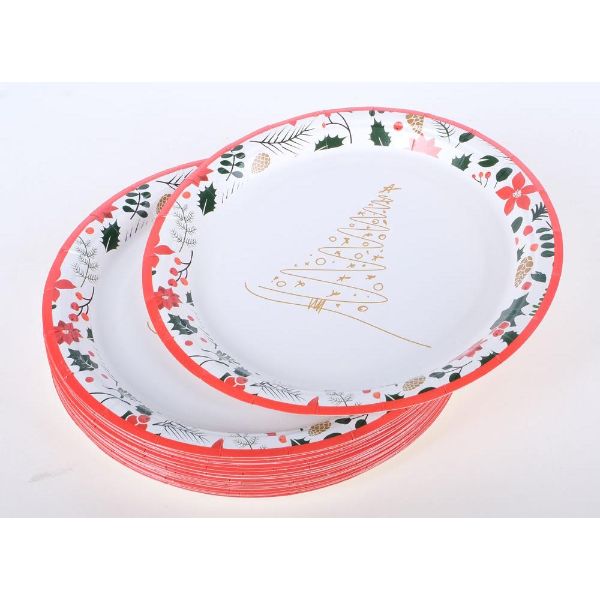 30 Pack Christmas Design Disposable Small Round Paper Plates - 17cm