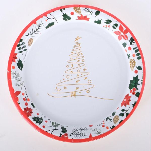 30 Pack Christmas Design Disposable Small Round Paper Plates - 17cm