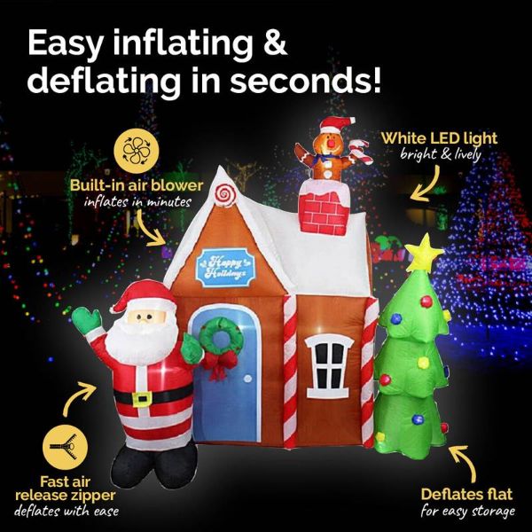 Large Inflatable LED Santa & Ginger Bread House - 2.2m