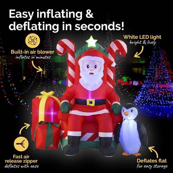 Large Inflatable LED Santa In Armchair - 2.1m