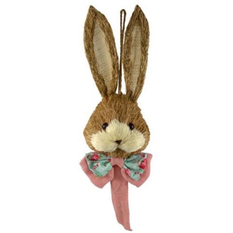 Straw Bunny Girl Hang Head with Bow - 16cm x 8cm x 60cm