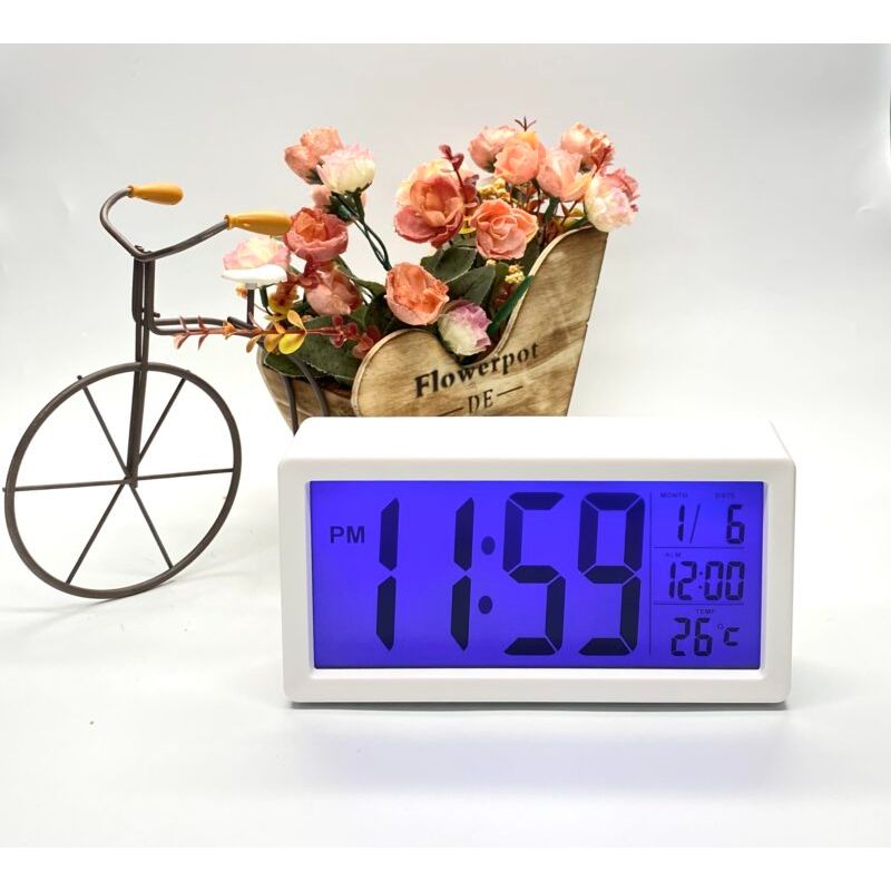 White Big Digital Clock Calendar With USB - 19cm x 9.5cm x 5cm