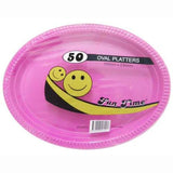Load image into Gallery viewer, 50 Pack Plastic Colour Oval Plates - 30cm x 23cm
