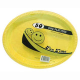 Load image into Gallery viewer, 50 Pack Plastic Colour Oval Plates - 30cm x 23cm

