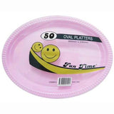 Load image into Gallery viewer, 50 Pack Plastic Colour Oval Plates - 30cm x 23cm
