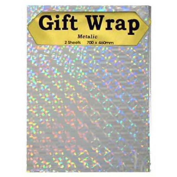 2 Sheets Metallic Holographic Gift Wrap - 70cm x 46cm