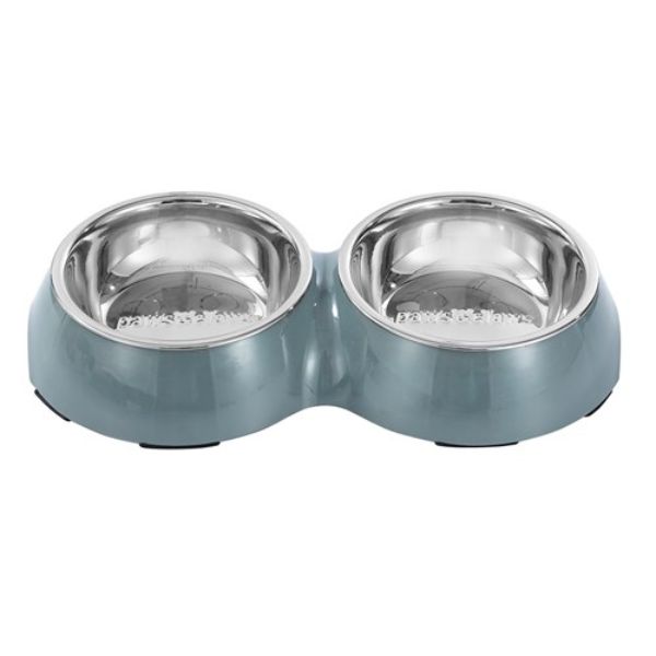 Stainless Steel Grey Non Slip Melamine Double Pet Bowl - 200ml