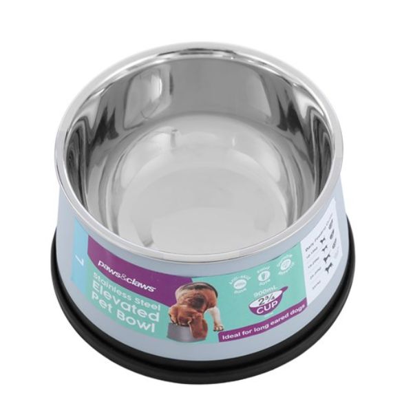 Stainless Steel Grey Elevated Non Slip Pet Bowl - 900ml | 15cm
