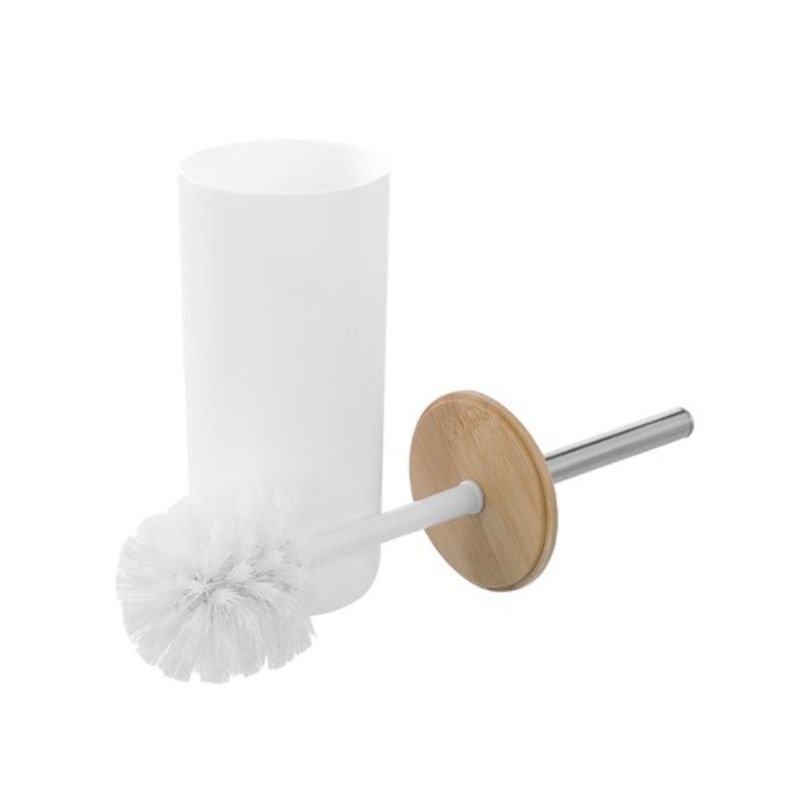 Boxsweden Bano White Toilet Brush with Bamboo Top & Stainless Steel Handle - 10.5cm x 10.5cm x 35cm