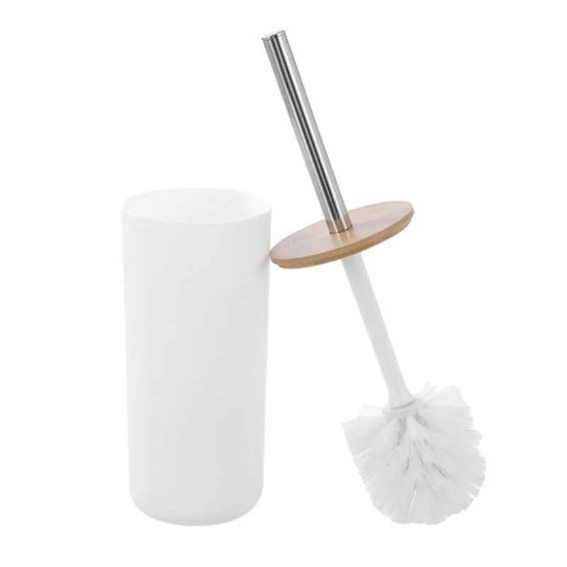 Boxsweden Bano White Toilet Brush with Bamboo Top & Stainless Steel Handle - 10.5cm x 10.5cm x 35cm