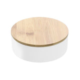 Load image into Gallery viewer, Boxsweden Bano White Round Organiser Box with Mirror Bamboo Top - 14cm x 14cm x 5cm
