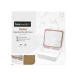 Load image into Gallery viewer, Boxsweden Bano White Square Organiser Box with Mirror Bamboo Top - 14cm x 14cm x 5cm
