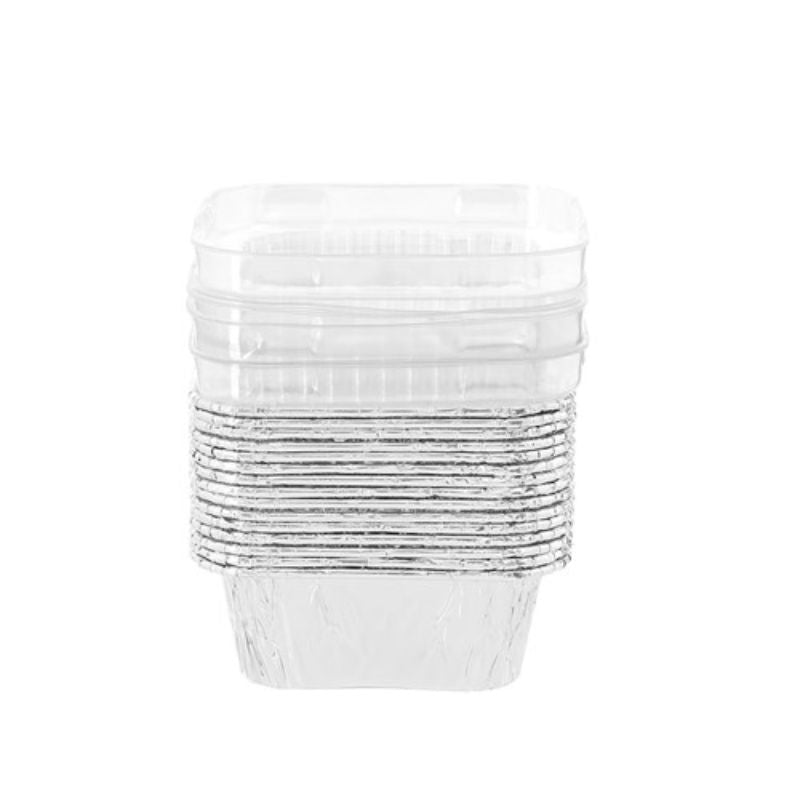 15 Pack Square Foil Baking Cup with Plastic Lid - 7.5cm