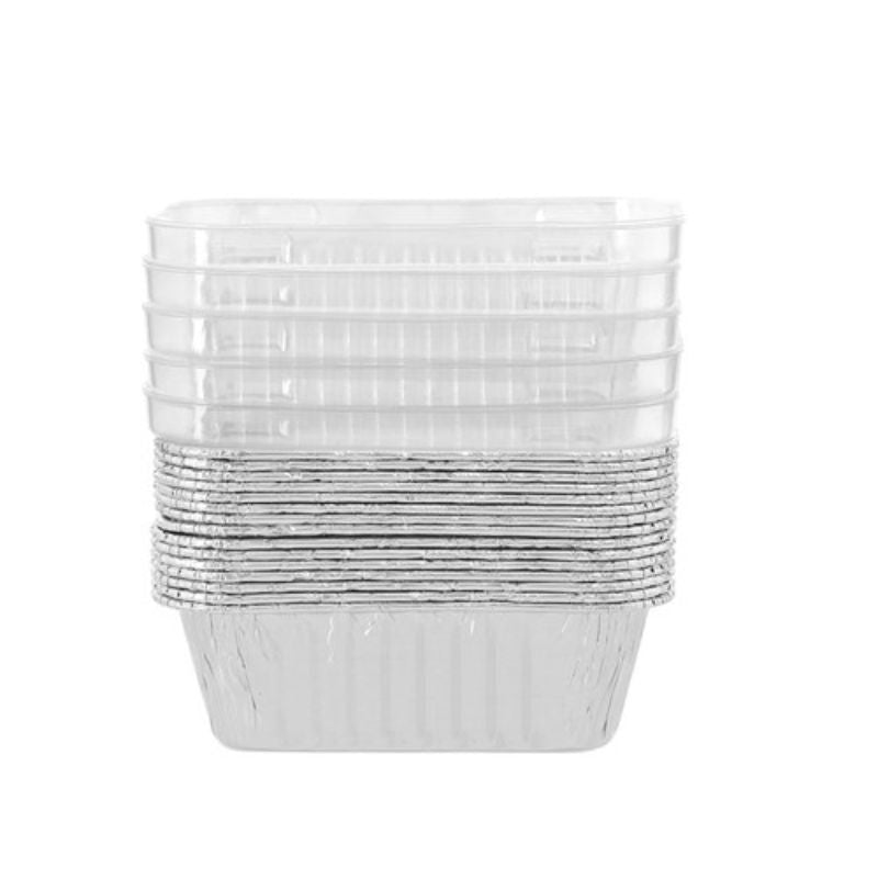 15 Pack Rectangle Foil Baking Cup with Plastic Lid - 10.5cm x 7.5cm