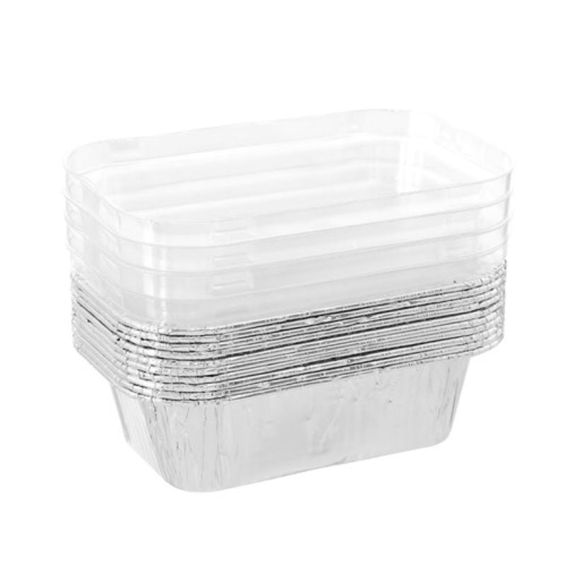 10 Pack Rectangle Foil Baking Cup with Plastic Lid - 13.5cm x 8.5cm