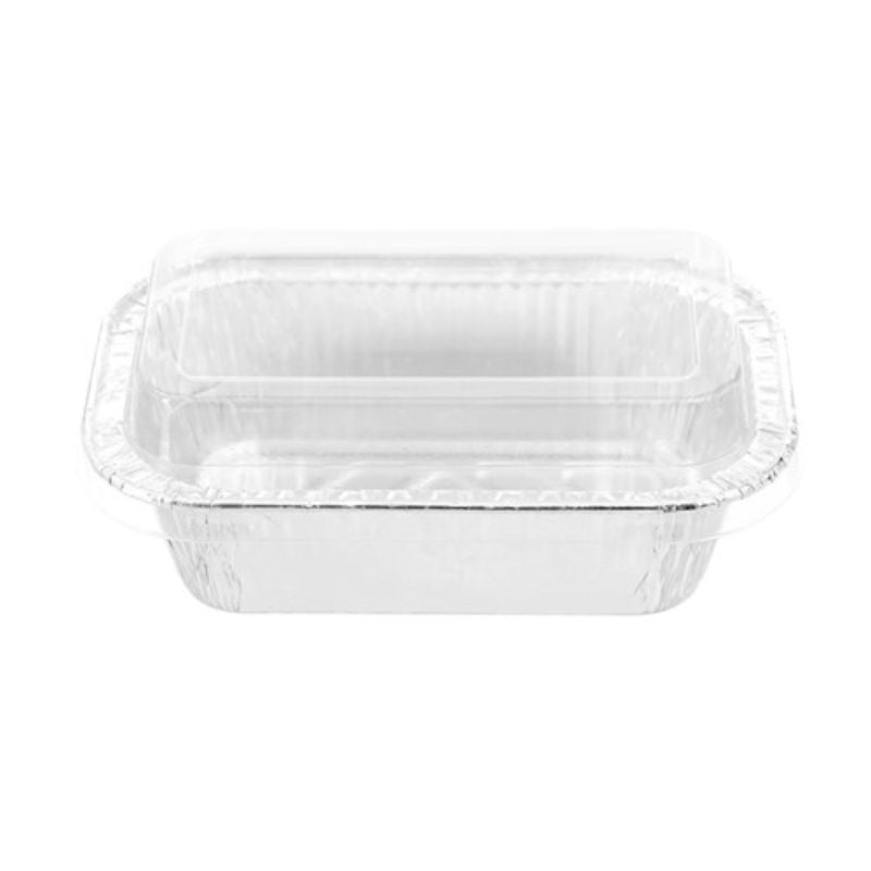 10 Pack Rectangle Foil Baking Cup with Plastic Lid - 13.5cm x 8.5cm