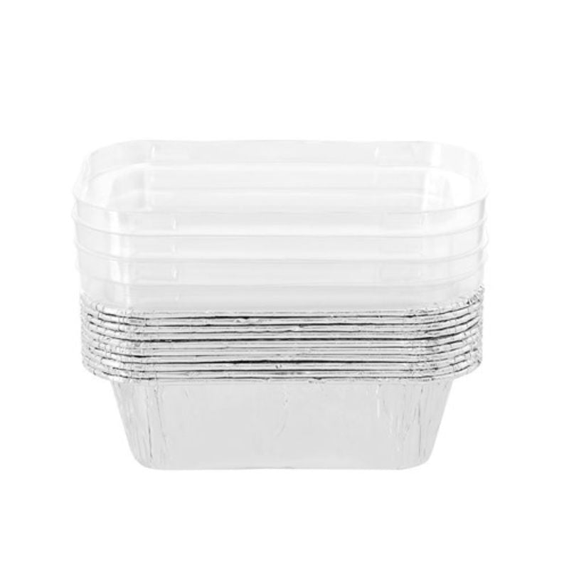 10 Pack Rectangle Foil Baking Cup with Plastic Lid - 13.5cm x 8.5cm