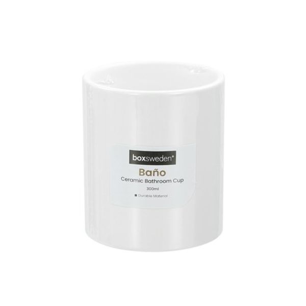 Bano White Ceramic Bathroom Cup - 8cm x 8cm x 9cm