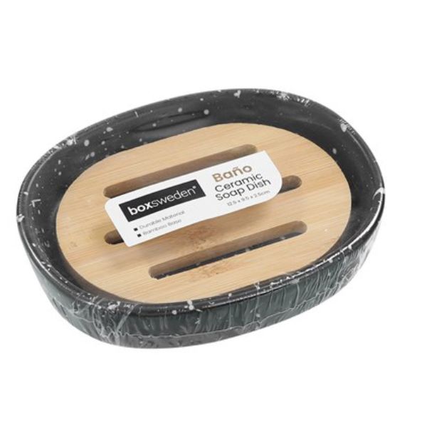 Bano Black Speckle Ceramic Soap Dish - 12.5cm x 9.5cm x 2.5cm