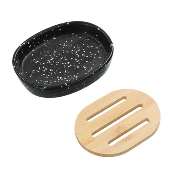 Bano Black Speckle Ceramic Soap Dish - 12.5cm x 9.5cm x 2.5cm