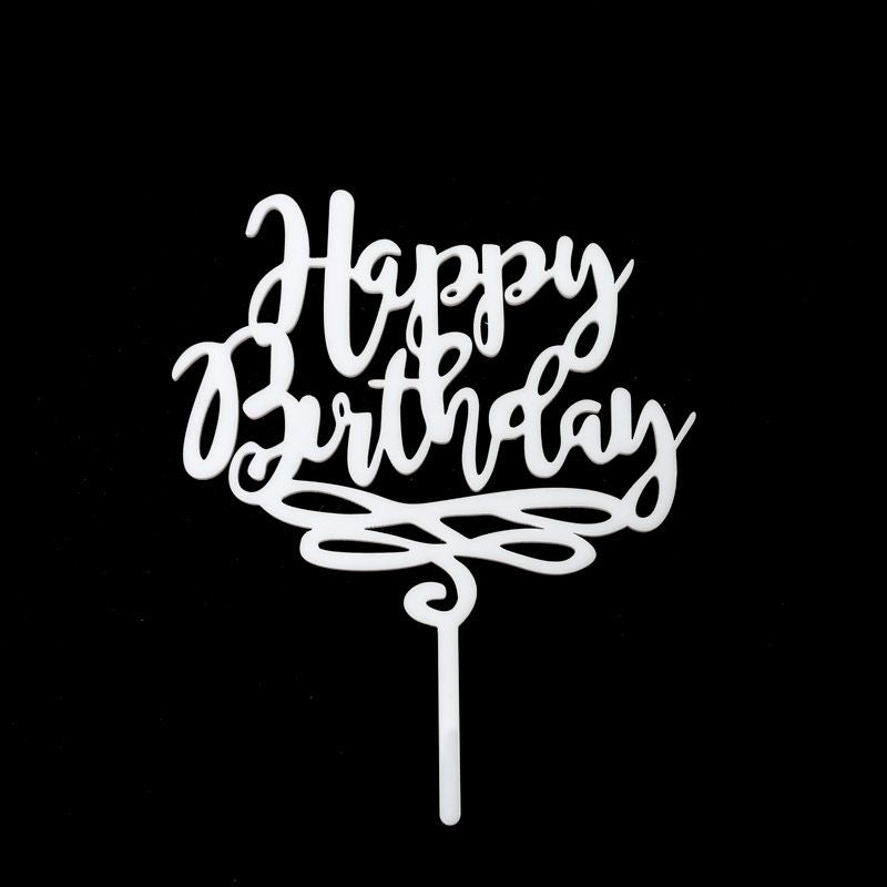 White Happy Birthday Cake Topper - 13cm x 17cm