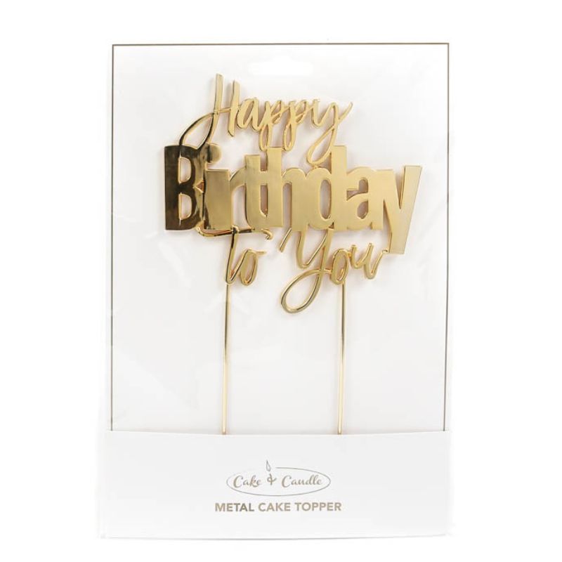Gold Metal Happy Birthday To You Cake Topper - 11.5cm x 11.5cm