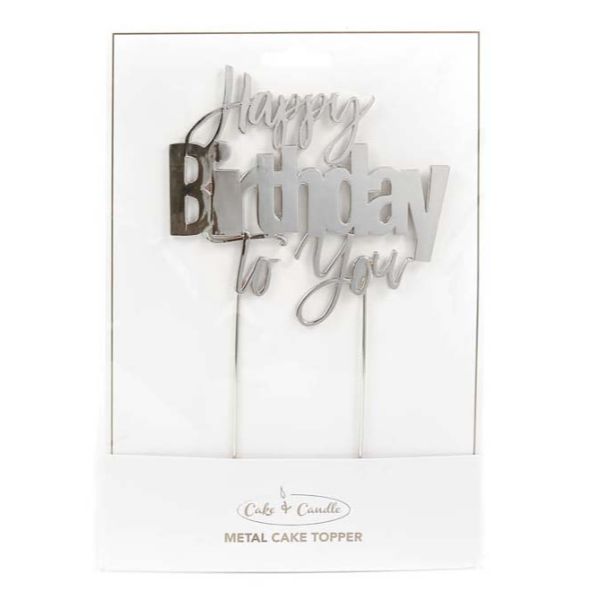 Happy Birthday To You Silver Metal Cake Topper -12cm