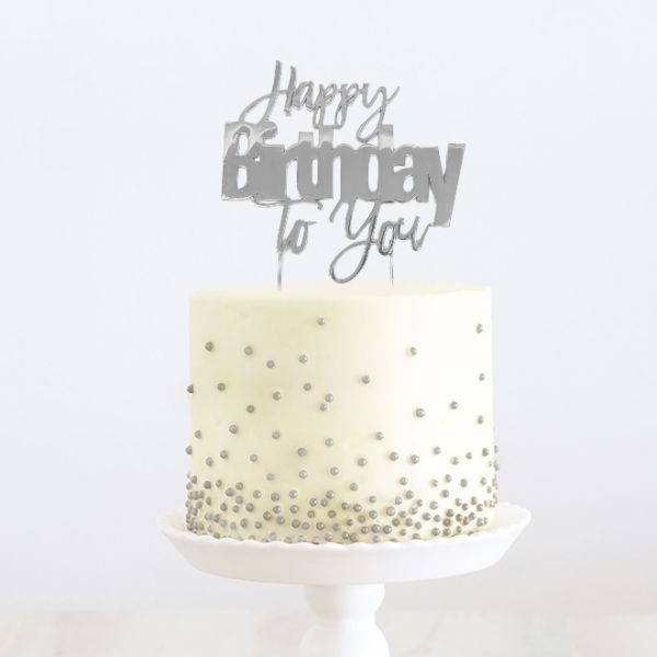 Happy Birthday To You Silver Metal Cake Topper -12cm