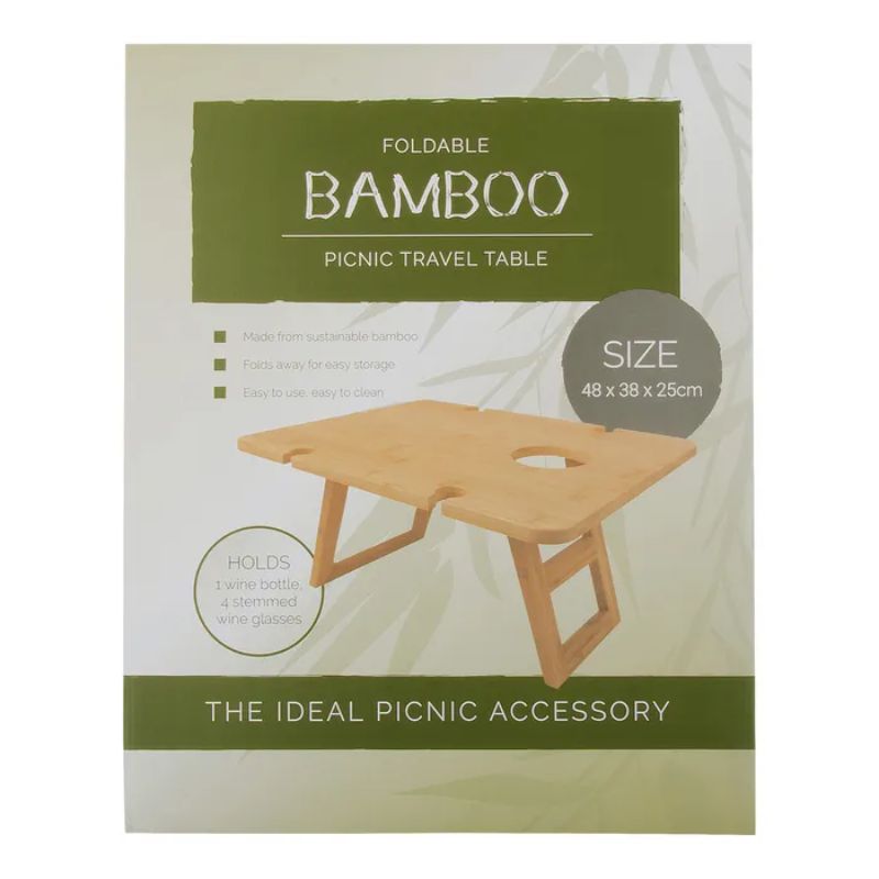 Bamboo Foldable Travel Picnic Table - 48cmx 38cm x 25cm