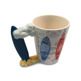 Load image into Gallery viewer, White Drinking Mug with Surfboard Handle
