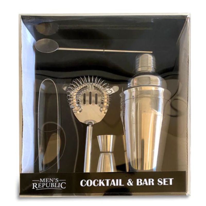 5 Pack Silver Cocktail and Bar Gift Set - 26.5cm x 23.5cm x 9cm