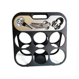 Load image into Gallery viewer, Black &amp; Silver 6 Bottle Wine Rack with 3 Wine Tools - 30cm x 3cm x 30cm

