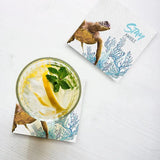 Load image into Gallery viewer, 4 Pack Square Ceramic Elliot Turtle Stay Awhile Coaster - 10cm x 10cm
