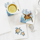 Load image into Gallery viewer, 4 Pack Square Ceramic Elliot Turtle Coral Coaster - 10cm x 10cm
