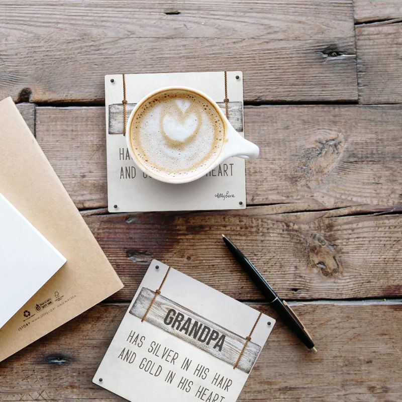 Set of 4 Fathers Day Vintage 8 Square Ceramic Coasters - 10cm x 10cm