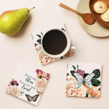 Load image into Gallery viewer, 4 Pack Rose Ceramic Butterfly &amp; Floral Coaster Gift Box - 10cm x 10cm

