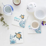 Load image into Gallery viewer, 4 Pack Square Ceramic Turtle Coaster - 10cm x 10cm
