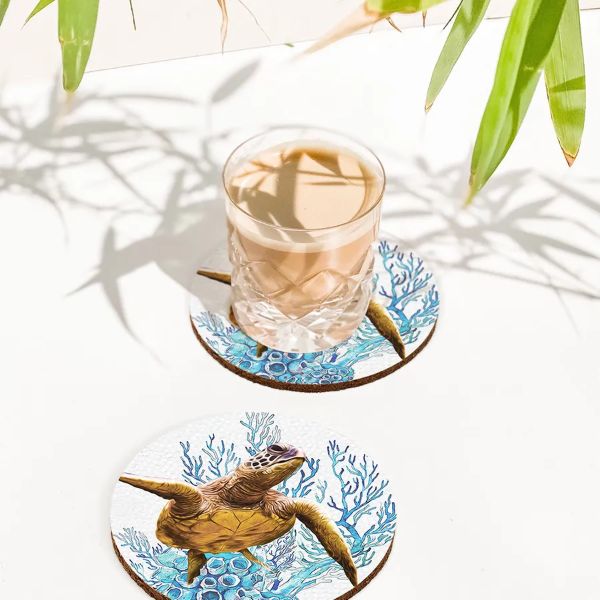 6 Pack Round Elliot Turtle Coaster - 10cm x 10cm