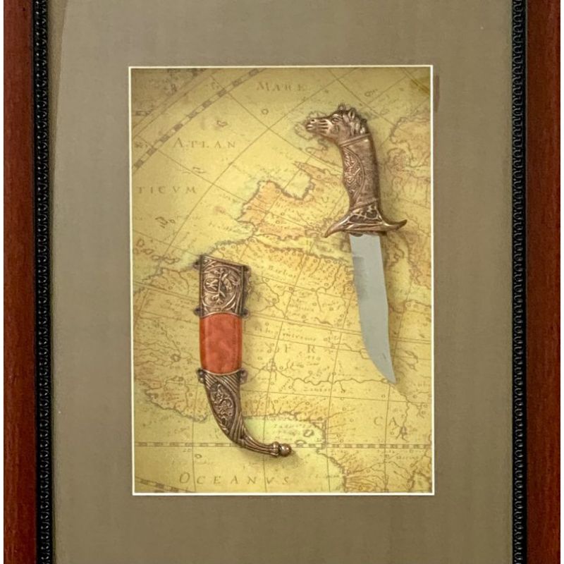 Antique Dagger Timber Frame with Glass Face - 38cm x 46cm x 7.5cm