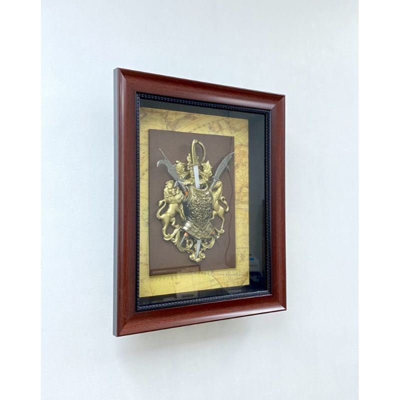 Antique Shield Timber Frame with Glass Face - 38cm x 46cm x 7.5cm