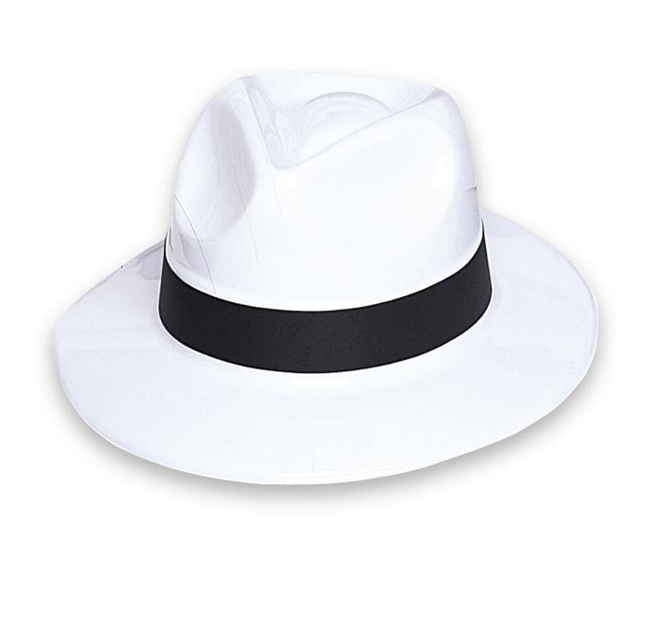 White Gangster Hat with Black Band - The Base Warehouse