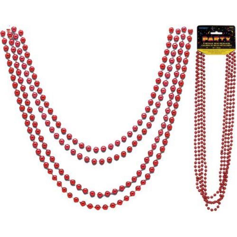 4 Pack Metallic Red Bead Necklace - 81cm - The Base Warehouse