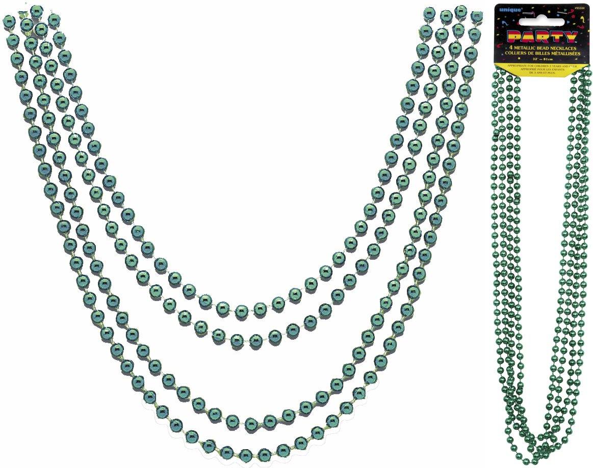 4 Pack Green Metallic Necklaces - 81cm - The Base Warehouse