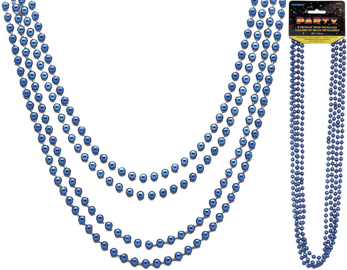 4 Pack Blue Metallic Necklaces - 81cm - The Base Warehouse